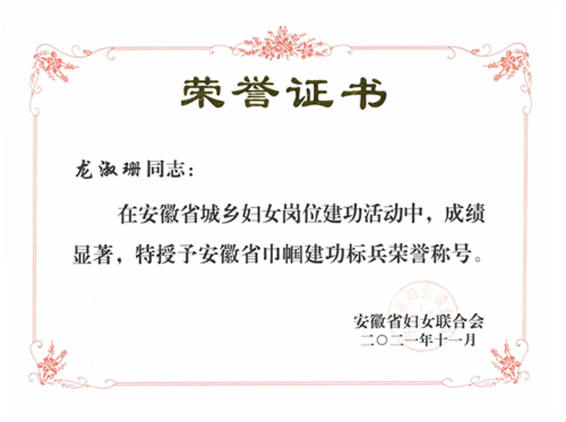 喜報！康明納集團總經理龍淑珊榮獲“安徽省巾幗建功標兵”稱號!